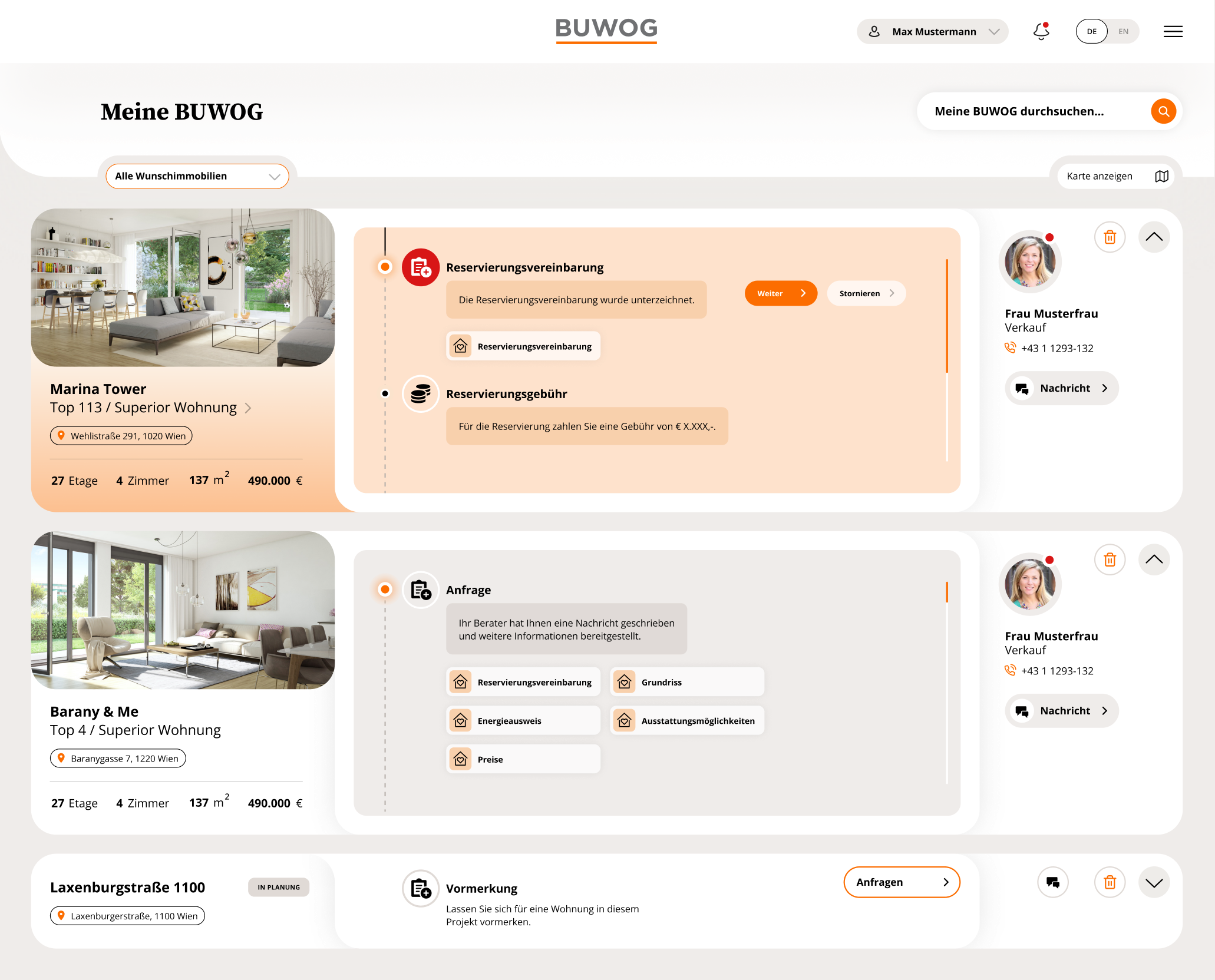 Buwog Customer Dashboard Wishlist Desktop