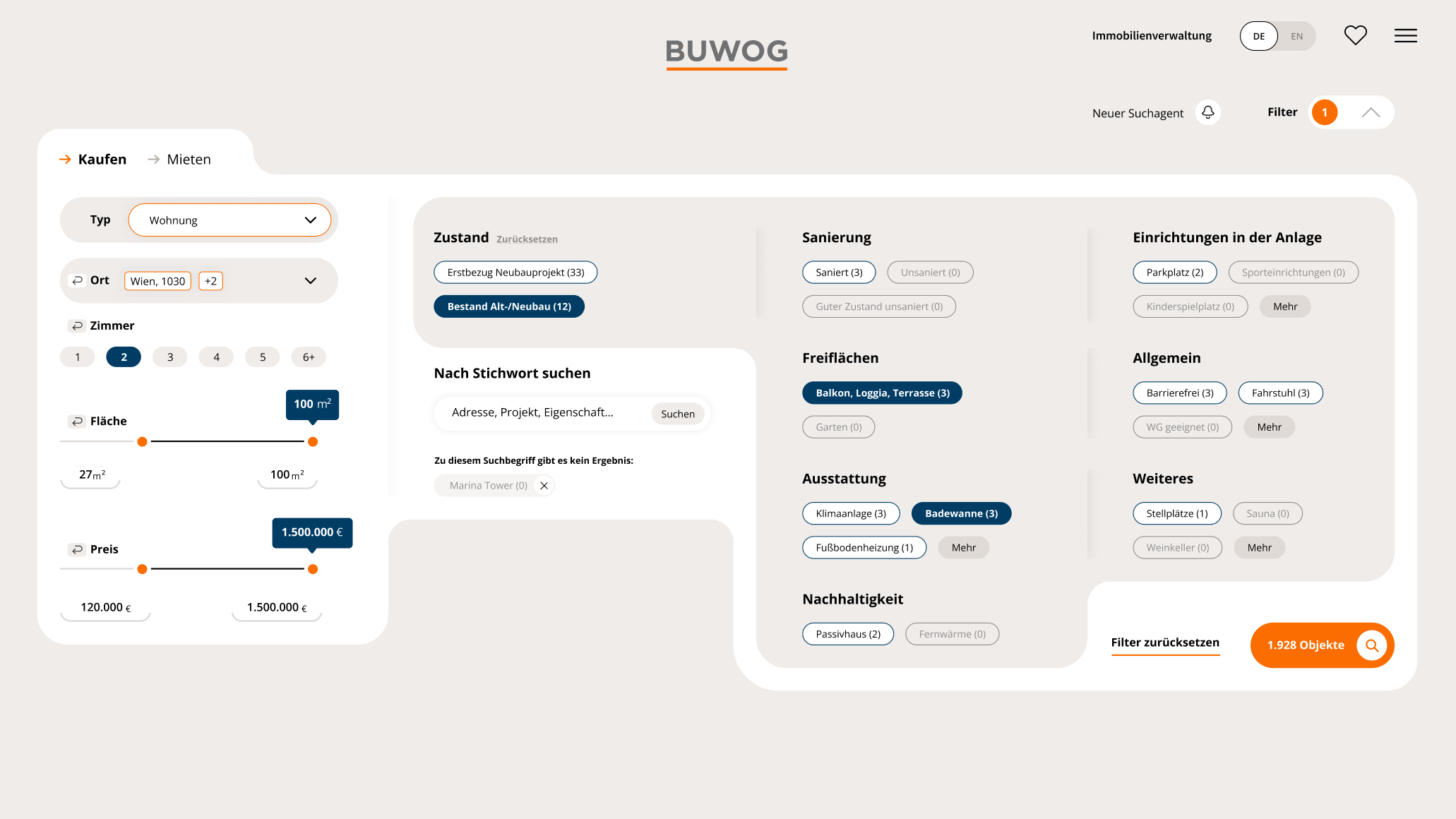 Buwog.at Filter Expanded Desktop