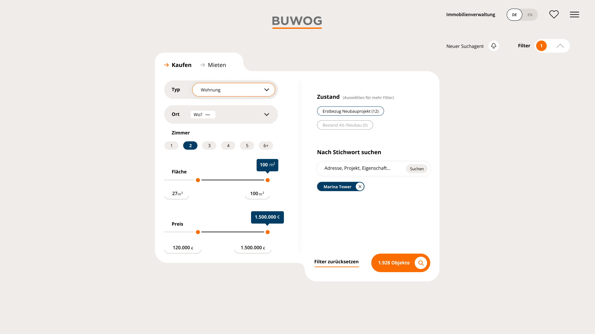 Buwog.at Filter Keyword Desktop