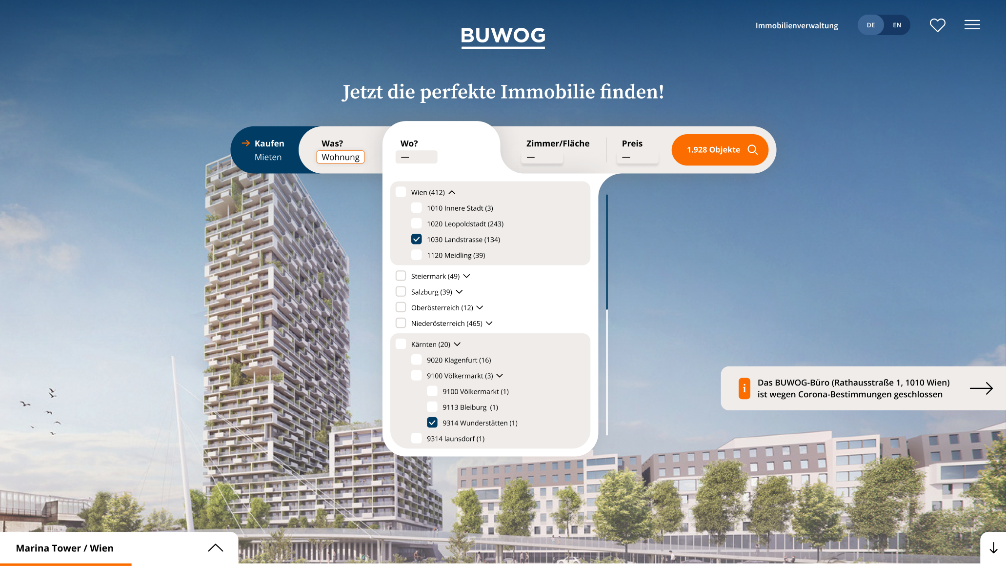 Buwog.at Search Selection #2 Desktop